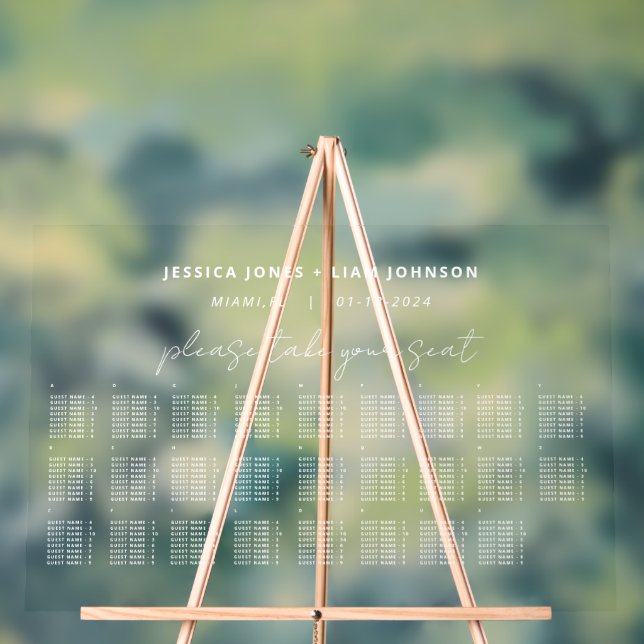 Wedding Alphabetic Seating Chart Acrylic Sign (Neutral)