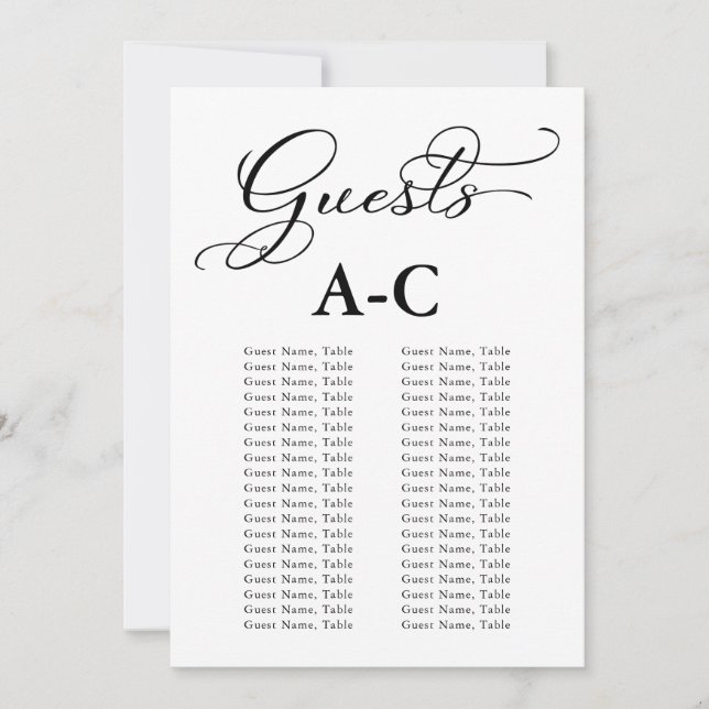 Wedding Alphabetical Guest Seating Elegant Invitation (Front)