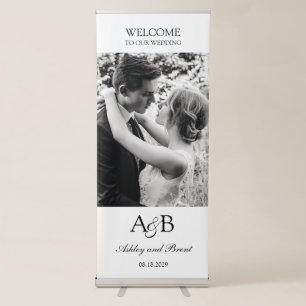 Wedding Ampersand Monogram and Photo Black White Retractable Banner