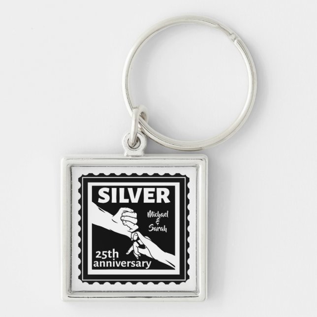 Wedding anniversary 25 years silver key ring (Front)