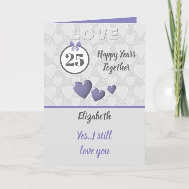 Wedding Anniversary 25th Silver 25 years purple Card (Front)
