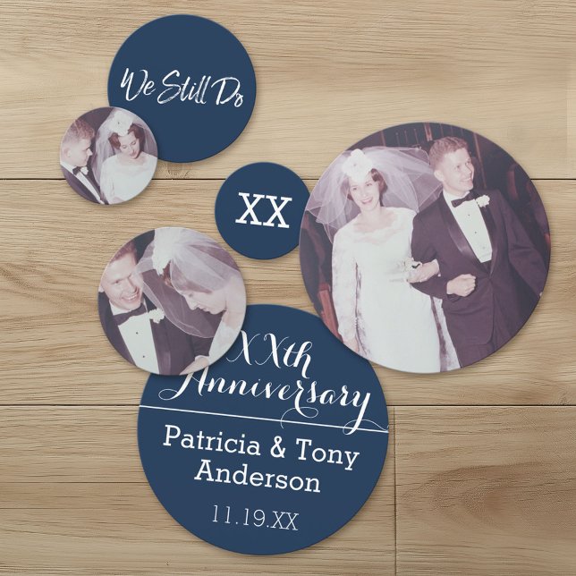 Wedding Anniversary - 3 Photos - Navy Blue Confetti (Custom Wedding Anniversary Confetti with Photos)