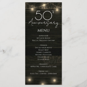 Wedding Anniversary 50th Rustic Wood and Lights Menu