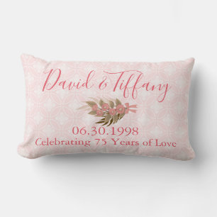 Wedding Anniversary 75 Year Pink Lumbar Cushion