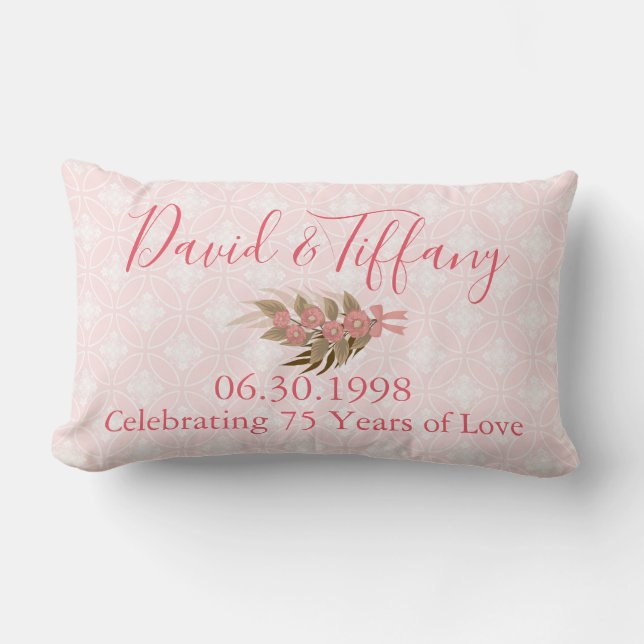 Wedding Anniversary 75 Year Pink Lumbar Cushion (Front)