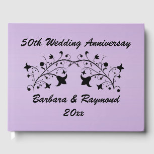 Wedding Anniversary Abstract Black Flowers Purple Guest Book