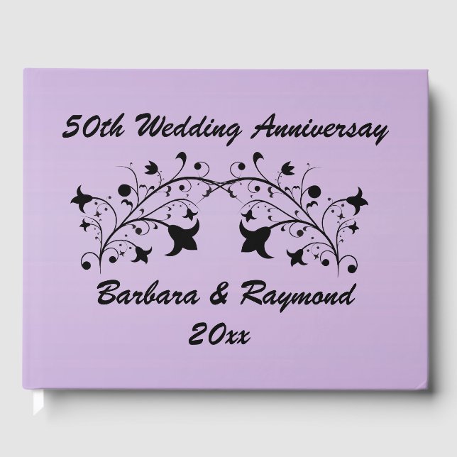 Wedding Anniversary Abstract Black Flowers Purple Guest Book (Front)