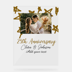 Wedding Anniversary add name year image gold stars Acrylic Sign