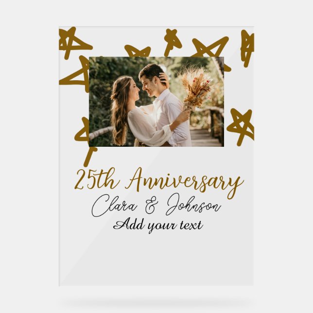 Wedding Anniversary add name year image gold stars Acrylic Sign (Front)