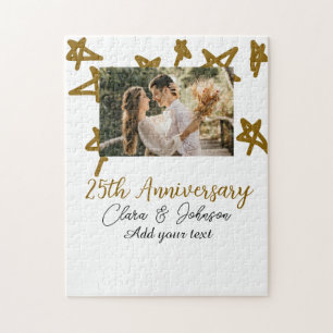 Wedding Anniversary add name year image gold stars Jigsaw Puzzle