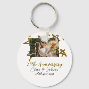 Wedding Anniversary add name year image gold stars Key Ring