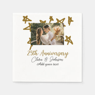 Wedding Anniversary add name year image gold stars Napkin