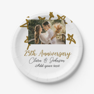 Wedding Anniversary add name year image gold stars Paper Plate