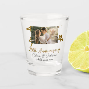 Wedding Anniversary add name year image gold stars Shot Glass