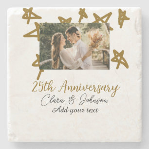 Wedding Anniversary add name year image gold stars Stone Coaster