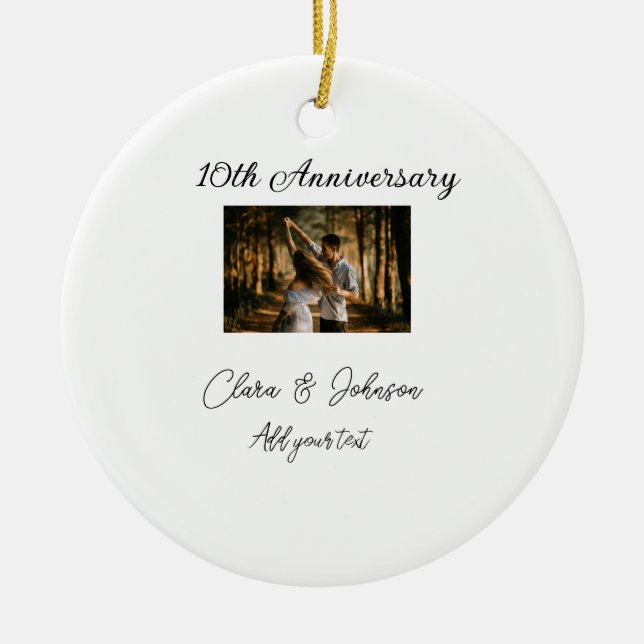 Wedding Anniversary add name year image text coule Ceramic Tree Decoration (Front)