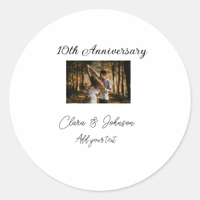 Wedding Anniversary add name year image text coule Classic Round Sticker (Front)