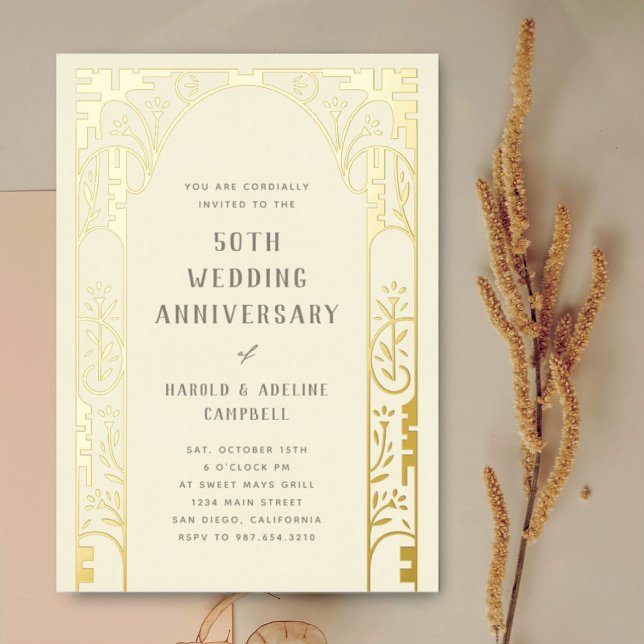 Wedding Anniversary Arch Gold Foil Invitation (Creator Uploaded)