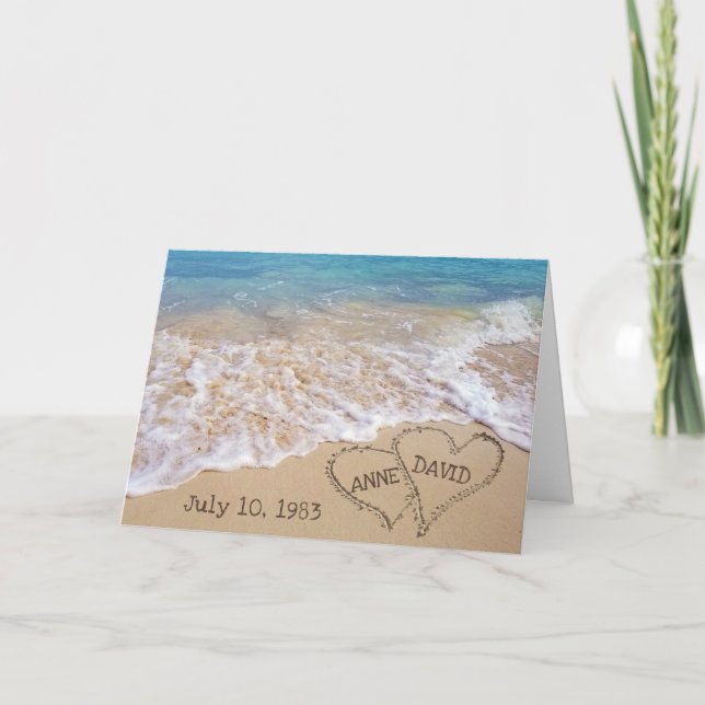 Wedding Anniversary Beach Hearts  Card (Front)