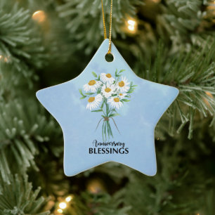 Wedding Anniversary Blessings Bouquet of Daisies Ceramic Tree Decoration
