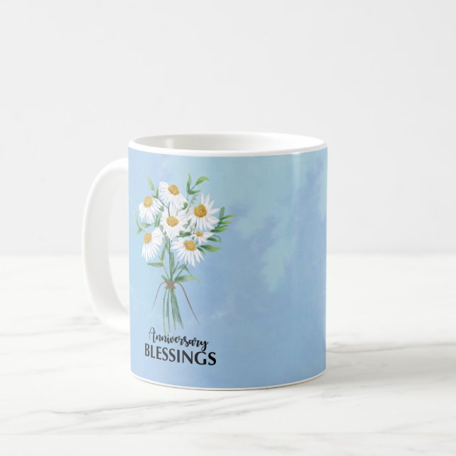 Wedding Anniversary Blessings Bouquet of Daisies Coffee Mug (Front Left)