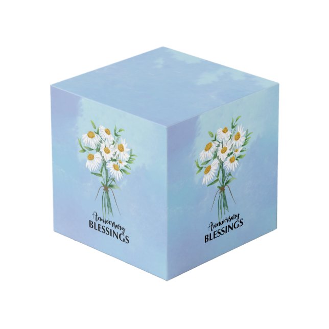 Wedding Anniversary Blessings Bouquet of Daisies Cube (Front Angled)