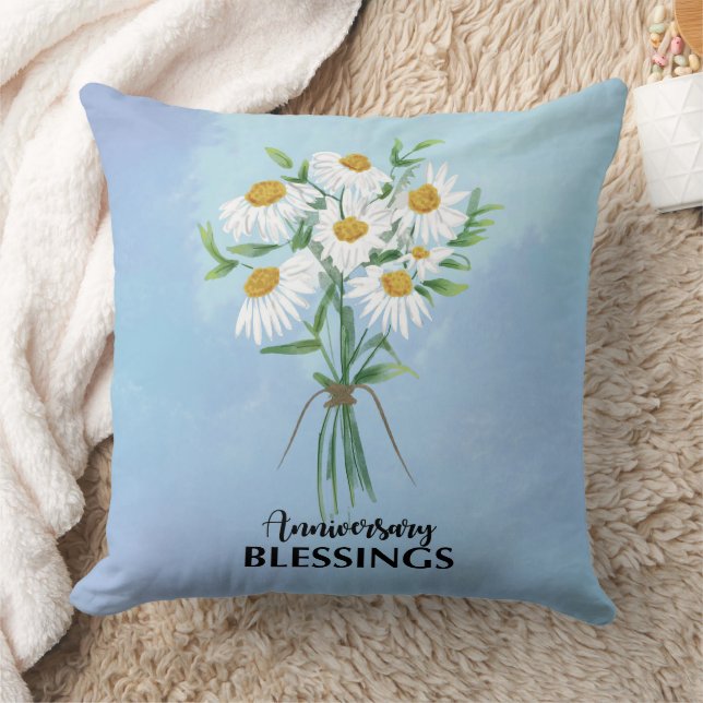 Wedding Anniversary Blessings Bouquet of Daisies Cushion (Blanket)