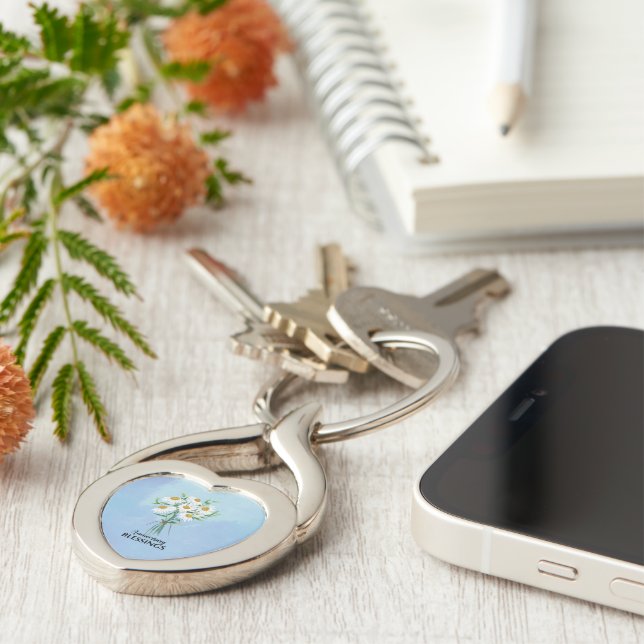 Wedding Anniversary Blessings Bouquet of Daisies Key Ring (Side)
