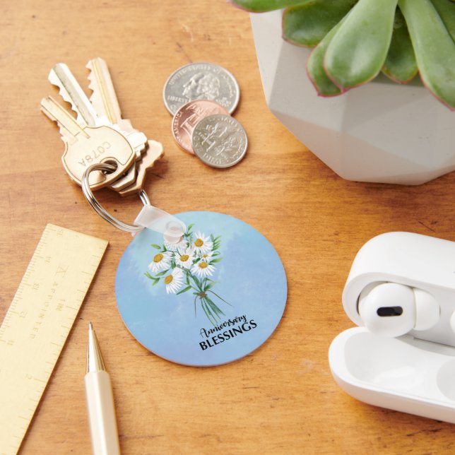 Wedding Anniversary Blessings Bouquet of Daisies Key Ring (Desk)