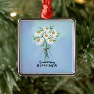 Wedding Anniversary Blessings Bouquet of Daisies Metal Tree Decoration