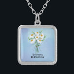 Wedding Anniversary Blessings Bouquet of Daisies Silver Plated Necklace<br><div class="desc">Wish blessing for a special couple on the celebration of their wedding anniversary. This beautiful gift item with a bouquet of roses on the front will be perfect to gift them with. If you know a couple who will be celebrating soon, then it’s time to get this item for them....</div>