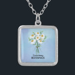 Wedding Anniversary Blessings Bouquet of Daisies Silver Plated Necklace<br><div class="desc">Wish blessing for a special couple on the celebration of their wedding anniversary. This beautiful gift item with a bouquet of roses on the front will be perfect to gift them with. If you know a couple who will be celebrating soon, then it’s time to get this item for them....</div>