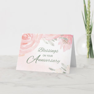 Wedding Anniversary Blessings With Blush Roses Card