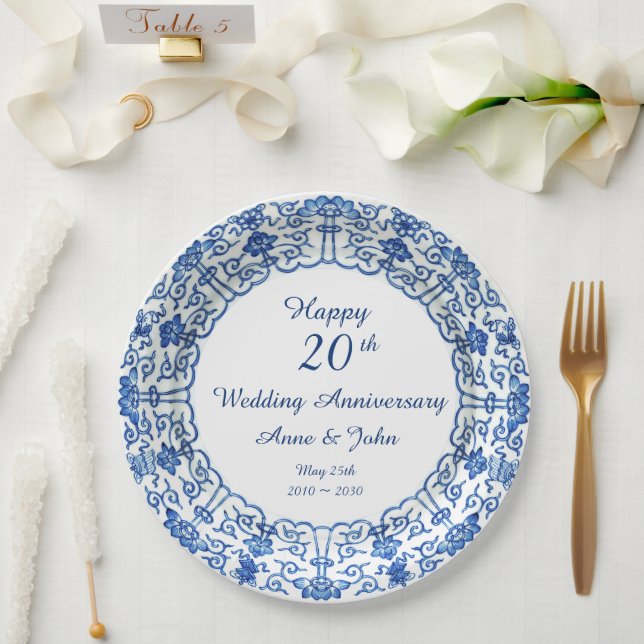 Wedding Anniversary Blue Asian - Party Paper Plate (Wedding)