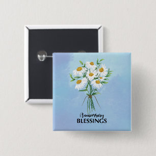 Wedding Anniversary Bouquet of Daisies Blessings 15 Cm Square Badge