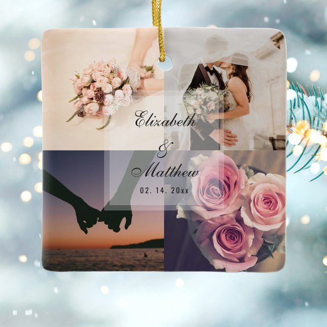 Wedding Anniversary Bride and Groom Photo Collage Ceramic Ornament (Creator Uploaded)