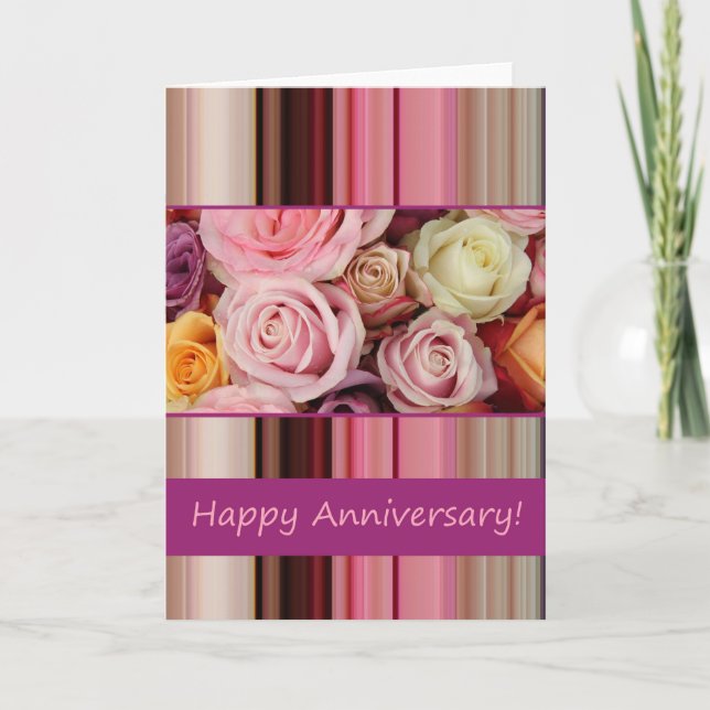 Wedding Anniversary Card - Pastel roses stripe (Front)