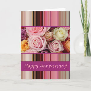 Wedding Anniversary Card - Pastel roses stripe
