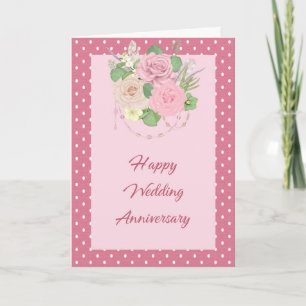 Wedding Anniversary Card Pink with Flowers & Dots