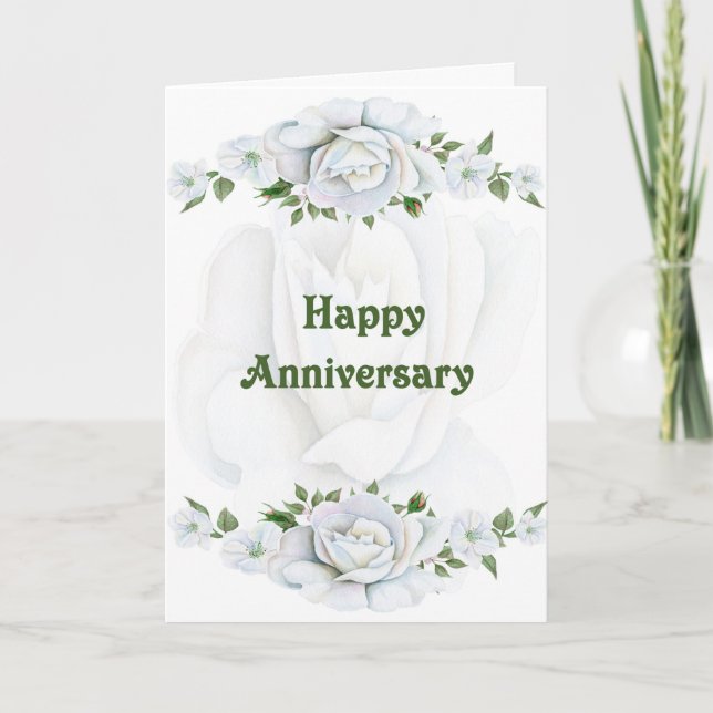 Wedding Anniversary Card with Pretty White Roses (Front)