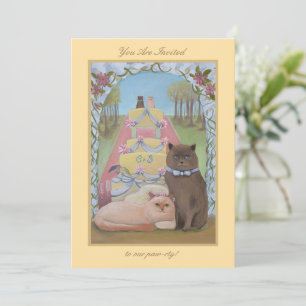 Wedding Anniversary Cat Couple Yellow Invitation