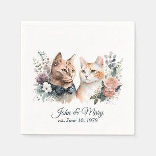 Wedding Anniversary Cats On White  Napkin