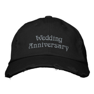 Wedding Anniversary Classic Black Distressed-Hat Embroidered Hat