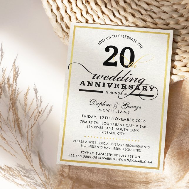 WEDDING ANNIVERSARY classy year elegant gold black Invitation (Creator Uploaded)