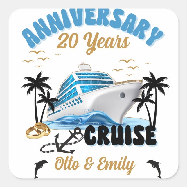 Wedding Anniversary Couple Cruise  Square Sticker (Front)