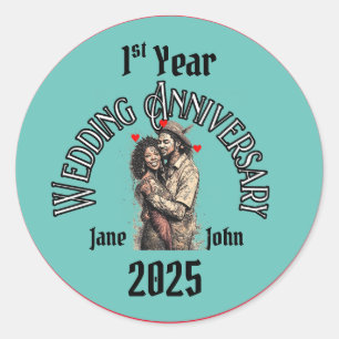Wedding Anniversary Couple In Love Splash Art Classic Round Sticker