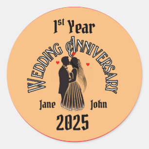 Wedding Anniversary Couple Kissing silhouette Classic Round Sticker