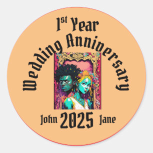 Wedding Anniversary Couple Poster Style Classic Round Sticker