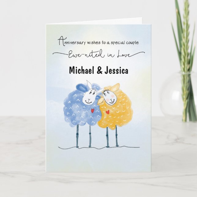 Wedding Anniversary Customisable Names Two Cute Ha Card (Front)