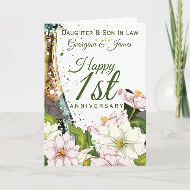 Wedding Anniversary Daughter Son Floral Bubbly Card (Front)
